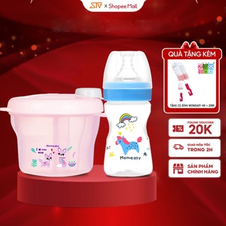Combo Bình Sữa Cổ Rộng Momeasy Và Hộp Chia Sữa Momeasy Chia Sữa Bột 3 Ngăn