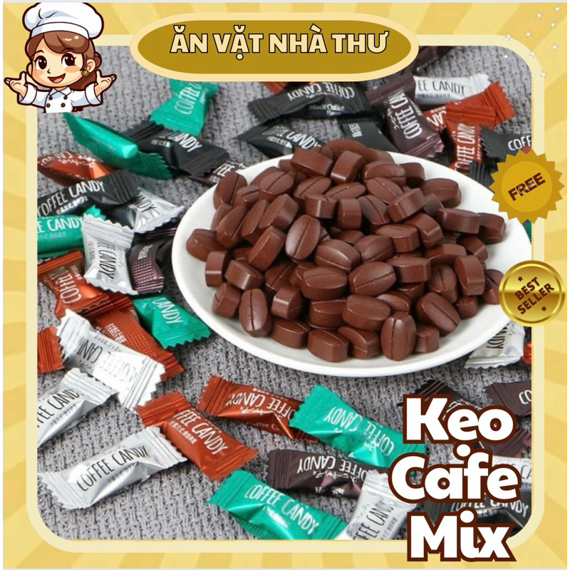 500g ~ 500 Cái Kẹo Cafe Coffee Candy Mix Vị, Kẹo Cafe Không Đường Nguyên Chất Nội Địa