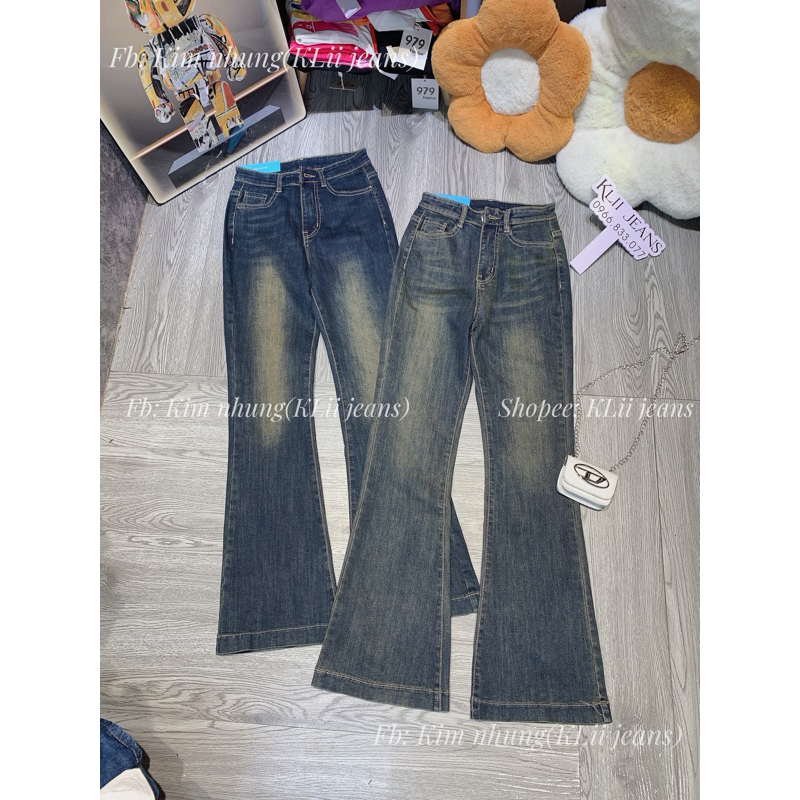 Quần jeans ống loe Dài 100cm màu đồng gấu 3p lưng cao 🌷KLii jeans sẵn