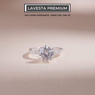 Nhẫn cầu hôn vàng trắng 10K kim cương nhân tạo Moissanite 7 ly kiểm định GRA LAVESTA VT03 sang trọng