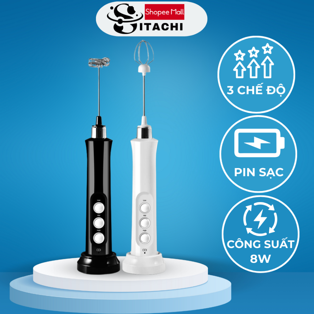 Máy Tạo Bọt Cà Phê, Stachi Mini Cầm Tay Không Dây 3 Chế Động Pin Sạc Tiện Lợi