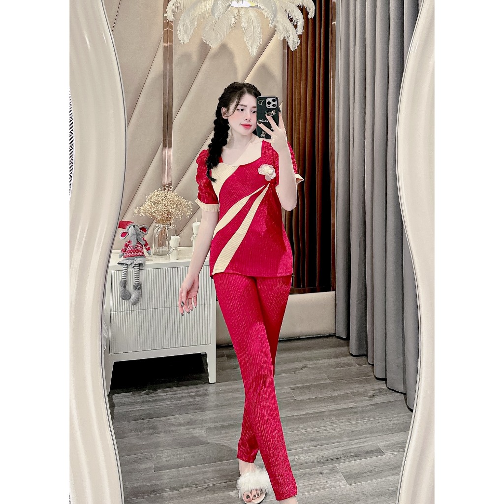 set quần áo đồ bộ tay ngắn, đồ bộ mặc nhà quần dài vải xốp - CN24