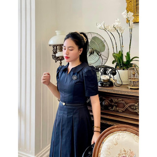Đầm Xanh Đen Kèm Tag Hoa - Hàng Thiết Kế