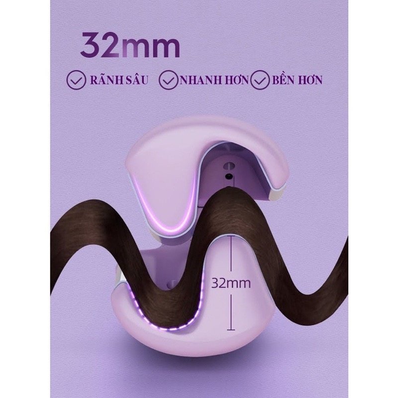 Máy Uốn Tóc Xoăn Sóng Nước Hippie 32mm Chất Liệu Cao Cấp, Máy Làm Xoăn Sóng Nước Chỉnh Nhiệt