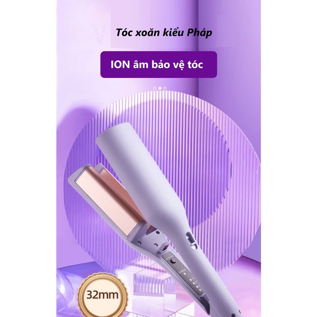Máy Uốn Tóc Xoăn Sóng Nước Hippie 32mm Chất Liệu Cao Cấp, Máy Làm Xoăn Sóng Nước Chỉnh Nhiệt
