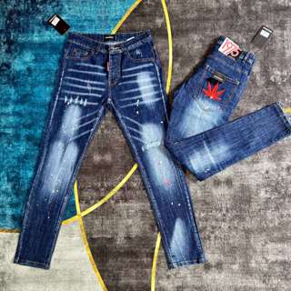Quần Jeans Nam DSQ Xanh Thêu Lá Phong Đỏ Vảy Sơn Cực Chất Quần Bò Nam DSQ Boy Cháy Phố