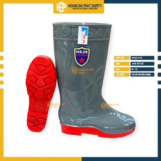 Ủng cao su bảo hộ lao động xám đế đỏ cho nam hoanggiaphatsafety ủng đi mưa, lội nước, ủng làm vườn, làm ruộng