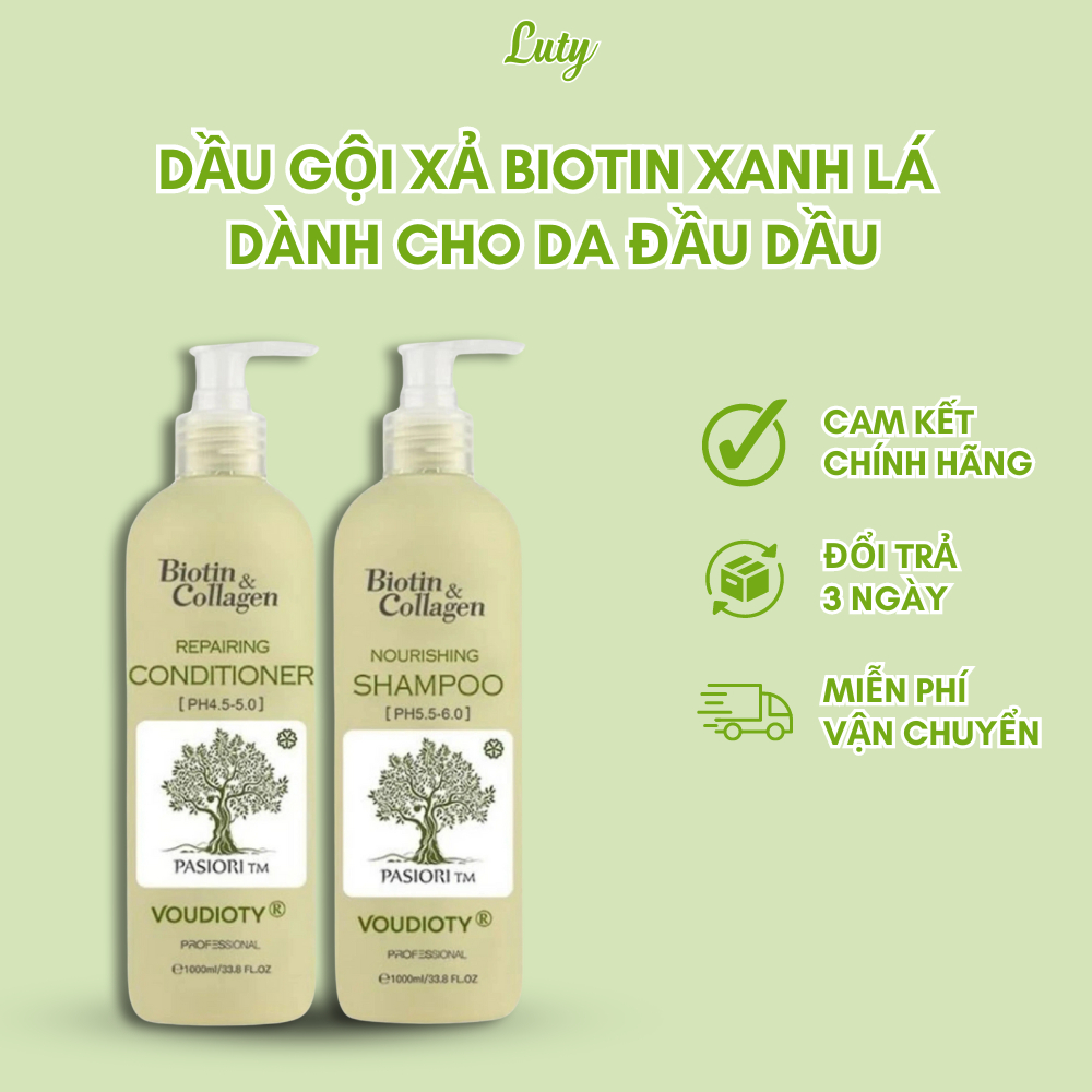 Dầu Gội Xả Biotin Xanh Lá Cho Tóc Dầu - BIOTIN COLLAGEN OIL CONTROL 1000ML