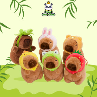 Gấu Bông Móc Khóa Chuột Capybara Đội Mũ Quả Dâu, Hình Thú Gà, Thỏ, Gấu Size 15cm Treo Balo, Túi Xách Ngộ Nghĩnh