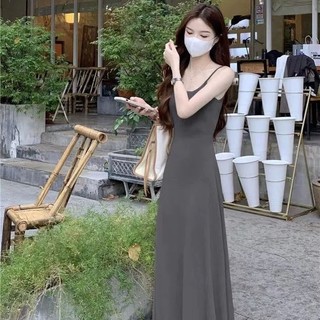 Váy 2 dây dành cho nữ thiết kế basic DELIZ, đầm dáng dài phong cách nhẹ nhàng mặc đi chơi đi biển CHOUCHOU