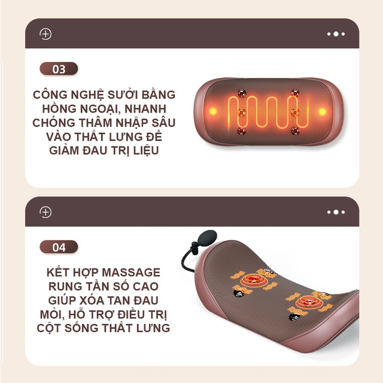 Đệm Massage toàn thân Hồng ngoại, Xoa bóp đảo chiều, Chườm nóng Thảo Dược,Thảm, Nệm, Gối Matxa Toàn Thân Cổ, Vai, Gáy.