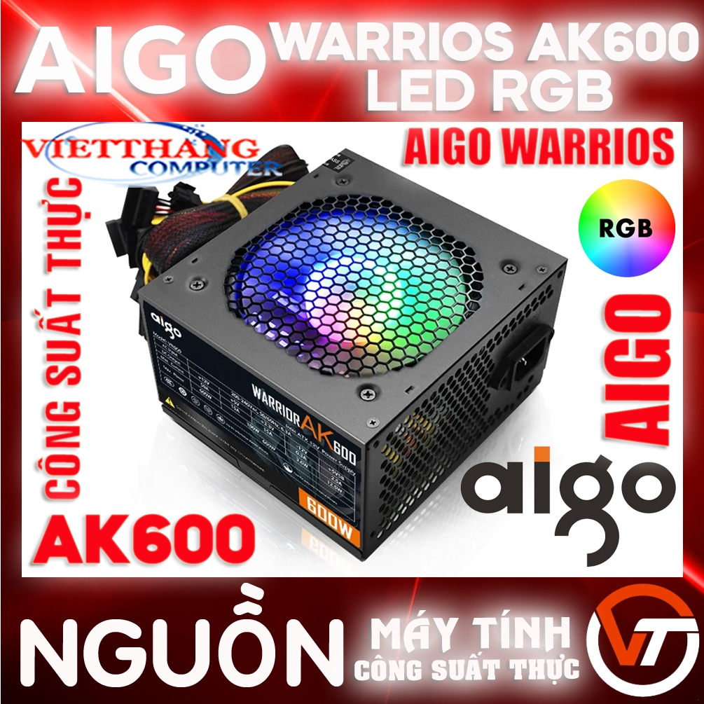 Nguồn máy tính Công suất thực Aigo Warrios AK600 New Fullbox 100%