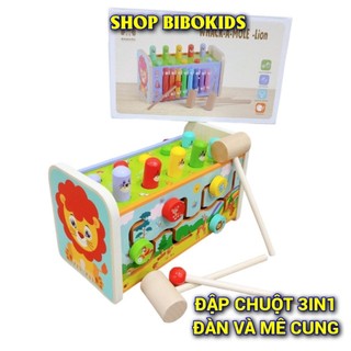 Đồ chơi đập chuột đa năng kết hợp đàn xylophone và tìm đường hình sư tử - đồ chơi gỗ thông minh cho bé