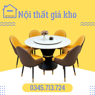 Bàn ăn tròn xoay mặt đá phiến ceramic nhám - bàn ăn tròn mâm xoay 2 mặt đá kết hợp ghế Monet ngồi được 6 ghế 8 ghế