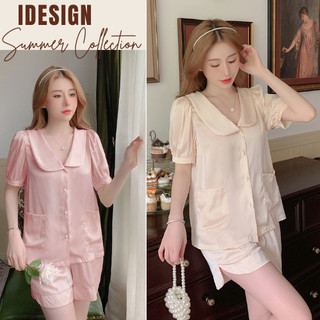 Bộ pijama lụa, bộ đồ ngủ mặc nhà cộc tay quần cộc mềm mát N05