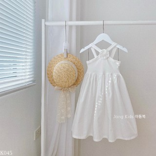 Váy trắng cổ yếm đính hoa hồng K045