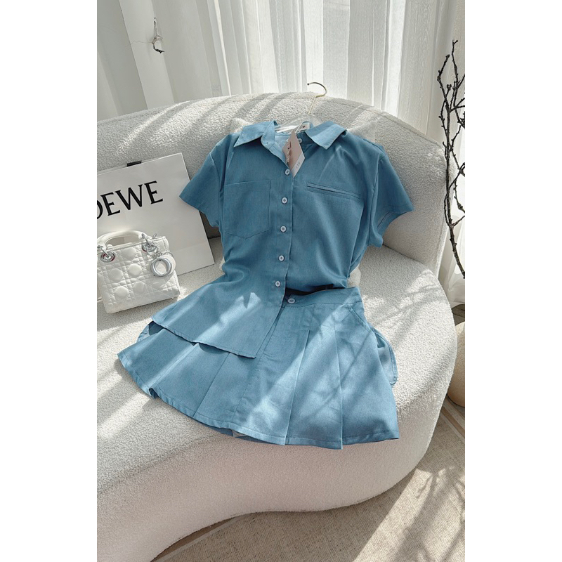 SET ÁO CỔ SEN+ CHÂN VÁY JEAN PHỐI