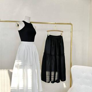 Chân váy linen xòe lưng cao dáng dài