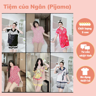 Đồ bộ Pijama quần đùi vải lụa Mango, lụa xước, Latin cao cấp