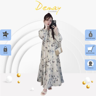 Váy nữ dáng babydoll dài DEMAY, thiết kế tay bồng mix họa tiết xinh xỉu