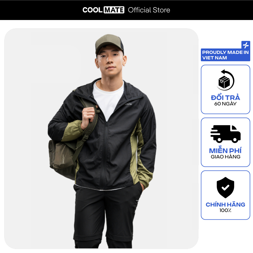 Áo khoác gió nam thể thao trượt nước phối màu trượt nước, chống tia UV - Thương hiệu Coolmate