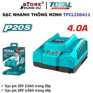 Đế sạc 20v total tfcli20411, cục sạc nhanh pin 20v/4.0ah trong 1 giờ, sạc pin 20v/2.0ah trong 30 phút