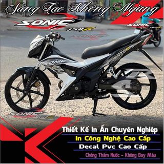 Tem lửa dán trang trí cho xe sonic màu trắng,tem rời,in chất liệu decal trắng 3 lớp
