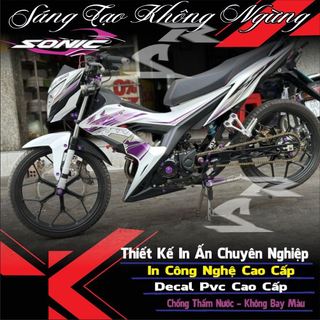 Tem dán trang trí cho xe sonic 150 màu trắng,chữ rs màu tím,tem rời,in chất liệu decal trắng 3 lớp