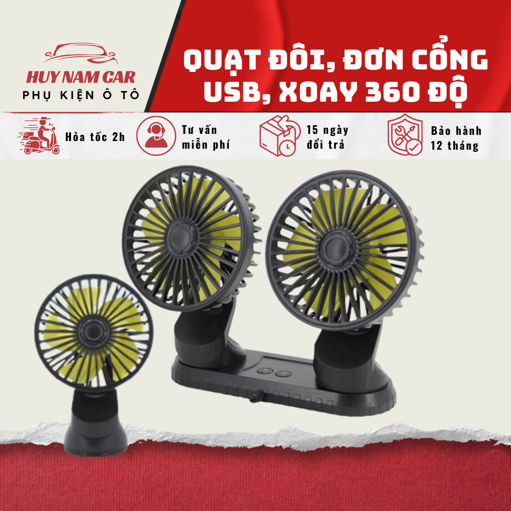 Quạt Đôi Mini Cho Ô TÔ &amp; Bàn Làm Việc - Quạt Đôi Chân USB 12V, 24V Xoay 360 Độ