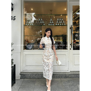   C'MEE  Váy ren hoạ tiết thêu hoa nổi Eve Lace Midi Dress 