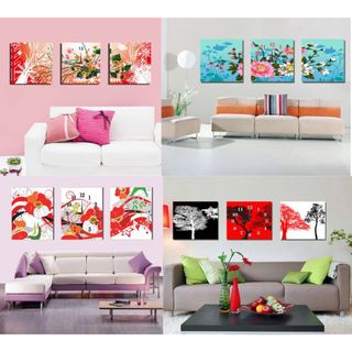 Tranh đồng hồ treo tường bộ ba tấm, tranh đồng hồ bộ ghép, tranh đồng hồ gỗ 3 tấm, Thế Giới Tranh Đẹp nhiều mẫu