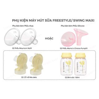  Bộ phụ kiện máy hút sữa Medela Freestyle Swing Maxi chính hãng | Lựa chọn phễu silicon và phễu nhựa 