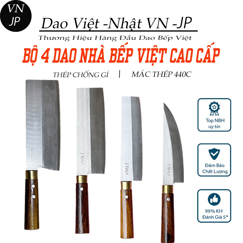 bộ dao nhà bếp 4 món, bộ dao nha bếp thép trắng không rỉ, dao bếp da năng, tiện lợi tặng kèm máy mài và dao cắt gọt bébe