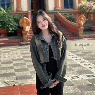 Áo khoác jean lai rách wash vàng 0324 thaotranshop90
