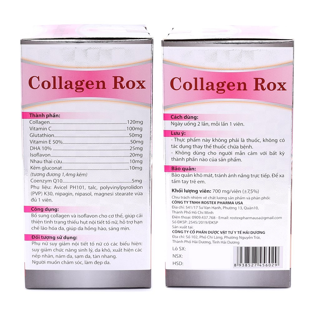 Viên uống đẹp da Collagen Rox Coenzym Q10 tăng nội tiết tố nữ - Hộp 60 viên [Collagen Rox Coenzym Q10]