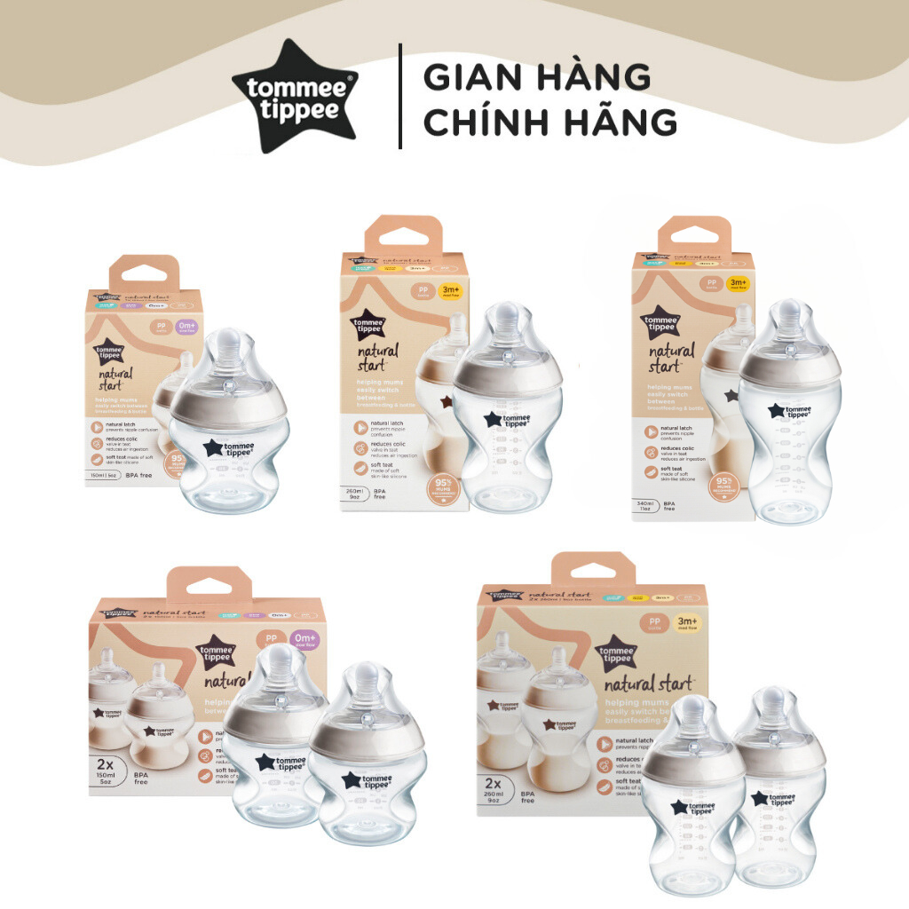 Bình Sữa PP Ty Siêu Mềm Tự Nhiên Tommee Tippee Natural Start 150ml, 260ml, 340ml, Cho Bé Từ Sơ Sinh