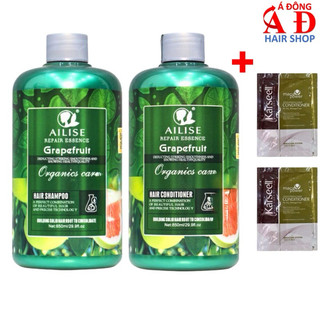 Bộ dầu gội xả bưởi Grapefruit Ailise siêu mượt, giảm rụng, mọc tóc nhanh (UK) 850mlx2 + 2 gói dầu xả Karseell 15ml