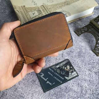 Ví zip mini nam nữ da bò thật; ví thẻ da thật ws234 - 100% da thật, bh 3 năm