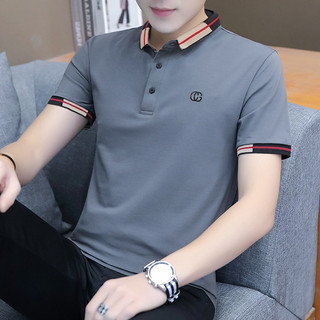 Áo thun nam có cổ cotton thoáng mát thêu chữ sang trọng chất đẹp màu xám đen trắng-AHFASHION