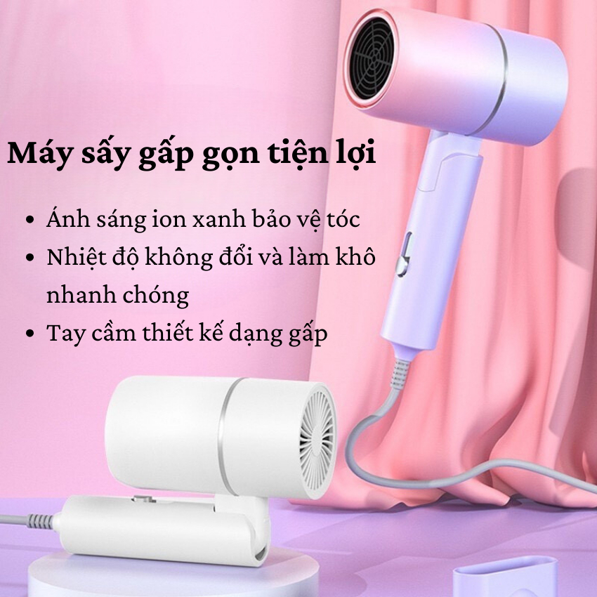 Máy Sấy Tóc Gấp Gọn Mini Tạo Kiểu Công Suất 2200W Chuẩn Salon Máy Sấy Tóc Mini COLLAGEN Sấy Khô Siêu Nhanh_GODWELL