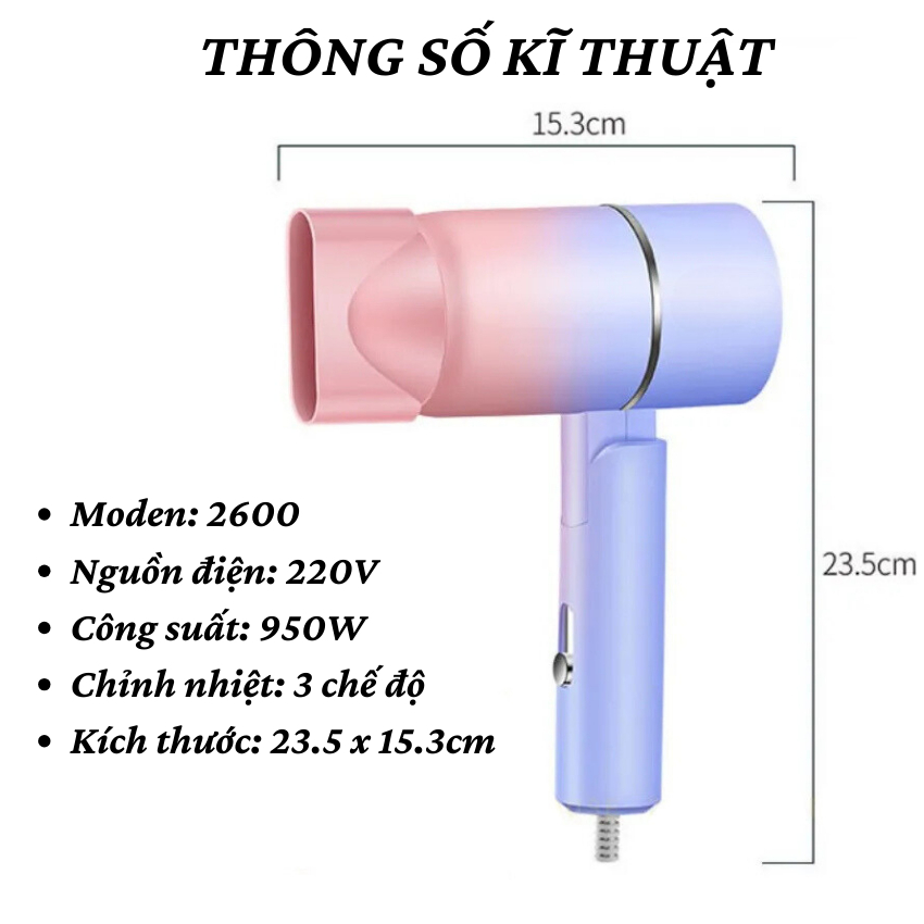 Máy Sấy Tóc Gấp Gọn Mini Tạo Kiểu Công Suất 2200W Chuẩn Salon Máy Sấy Tóc Mini COLLAGEN Sấy Khô Siêu Nhanh_GODWELL