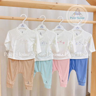 Bộ Quần Áo Dài Tay Moon Cài Lệch Chất Petit Cho Bé Sơ Sinh 0-3 Tháng / 3-6 Tháng