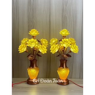 Một cặp đèn bàn thờ hoa sen pha lê lưu ly - đèn led đổi màu 5 bông sen và 7 bông sen