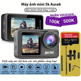 Camera hành trình, Gopro AUSEK S81, Máy ảnh mini 5K 2 màn hình cảm ứng, Pin 1350 mAh