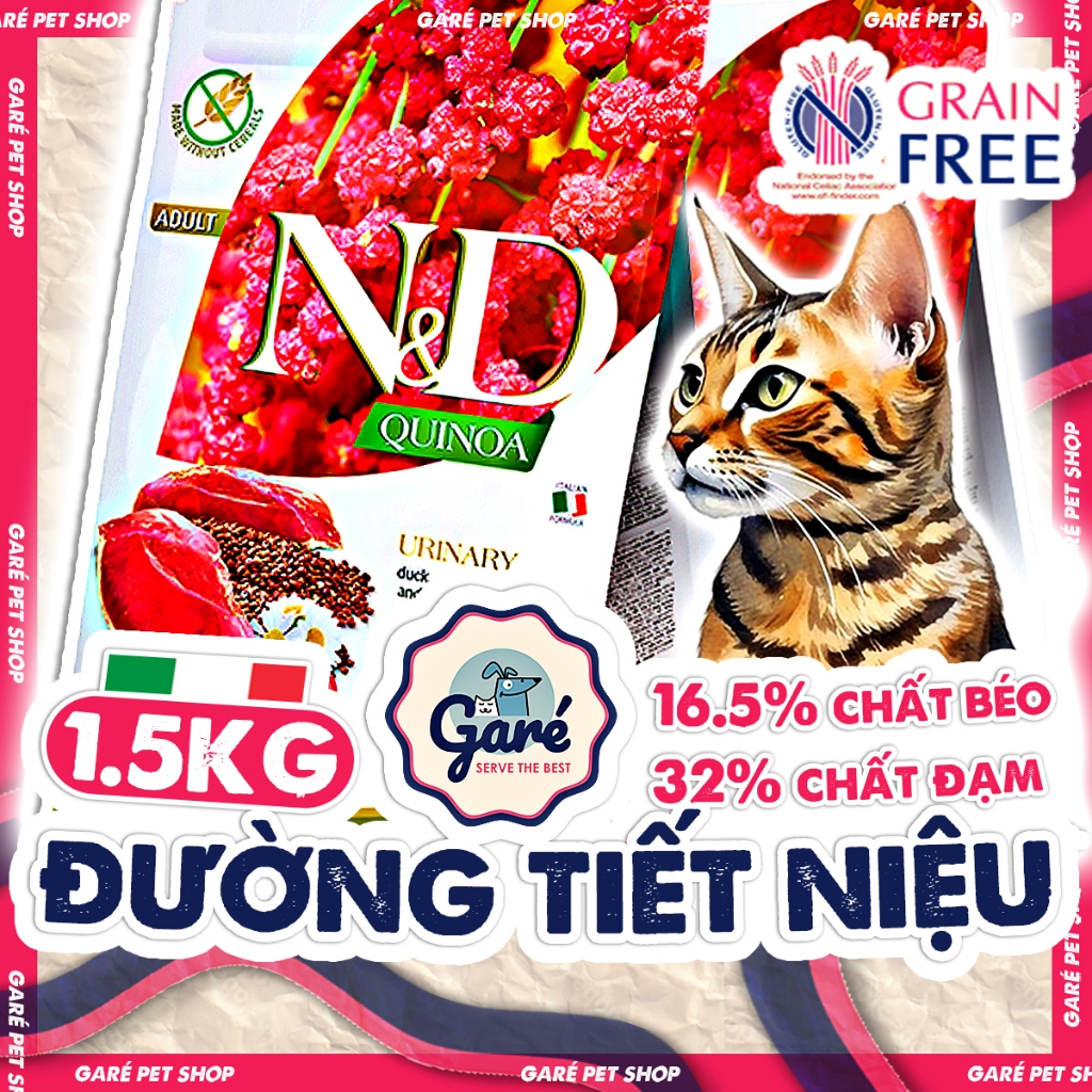 1.5kg Hạt mèo tiết niệu N&D Urinary Quino hỗ trợ tiết niệu - Quinoa Duck Grain Free cao cấp cho Mèo sỏi thận Garé