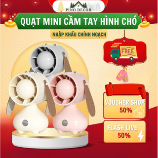 Quạt mini tích điện, quạt tích điện cầm tay hình chó đáng yêu cute 3 mức quạt xoay 360 độ