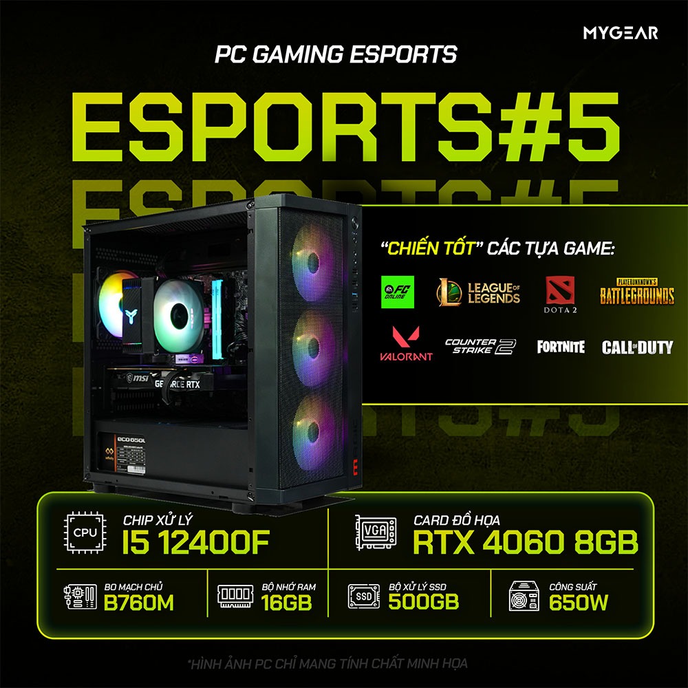 Máy tính để bàn - PC Gaming Esport 5 3060 i5-12400F/RTX 3060/16Gb/256Gb Hàng mới 100% - Bảo hành theo từng linh kiện