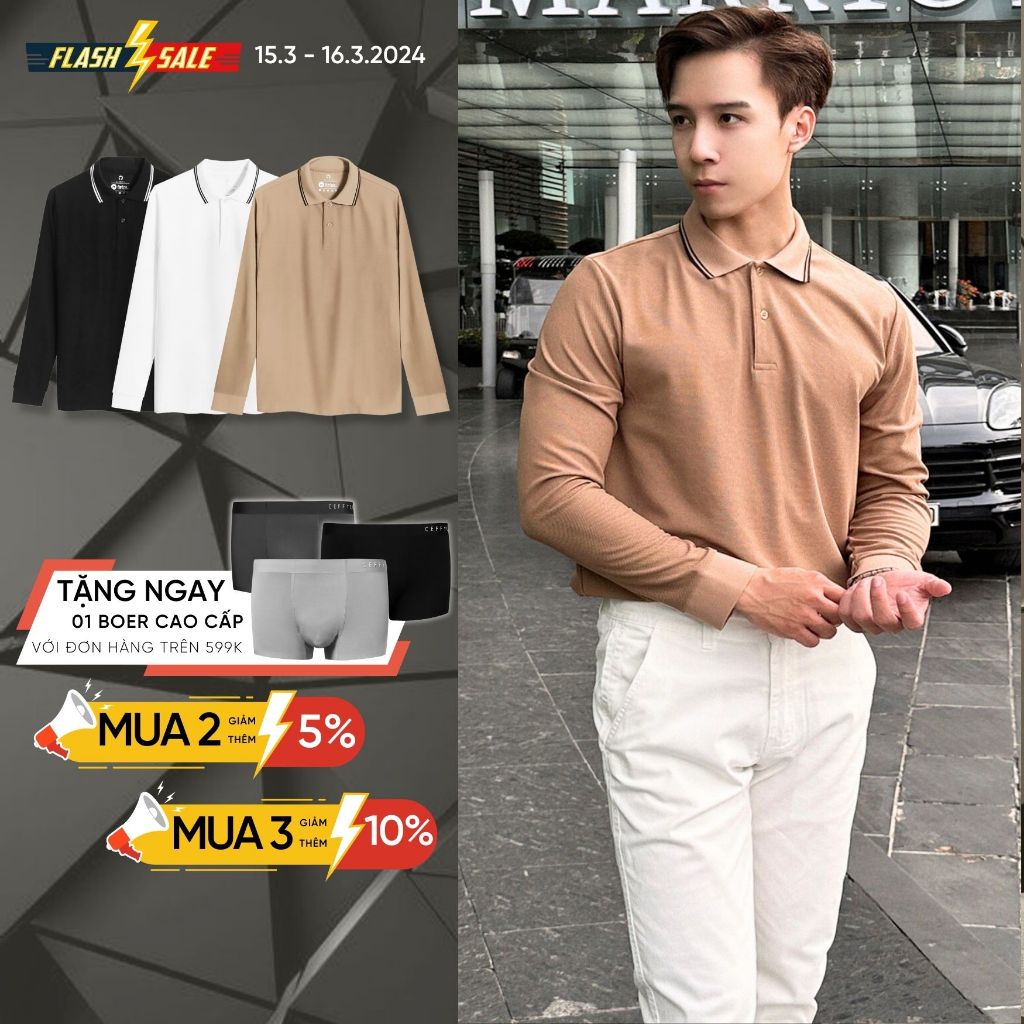 Áo polo nam dài tay basic Polido Long Sleeve chất vải cotton thoáng mát mềm mịn kiểu dáng slimfit thời trang