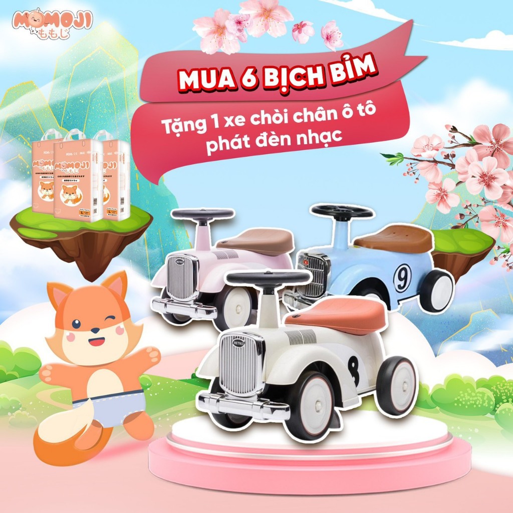 [Tặng xe chòi chân] Combo 6 Bịch Bỉm Momoji cho bé