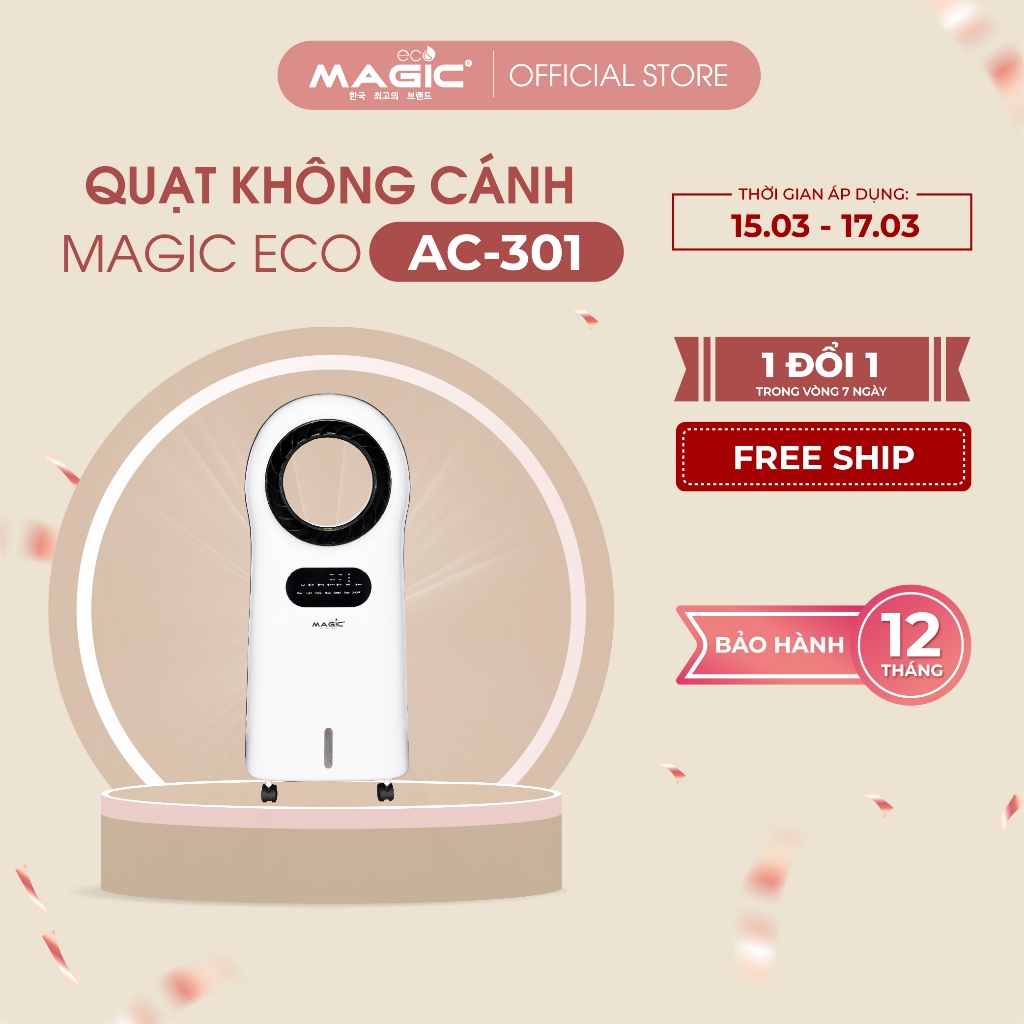 Quạt làm mát không cánh Magic Eco AC301,màn hình cảm ứng,lọc không khí tự động,bảo hành chính hãng